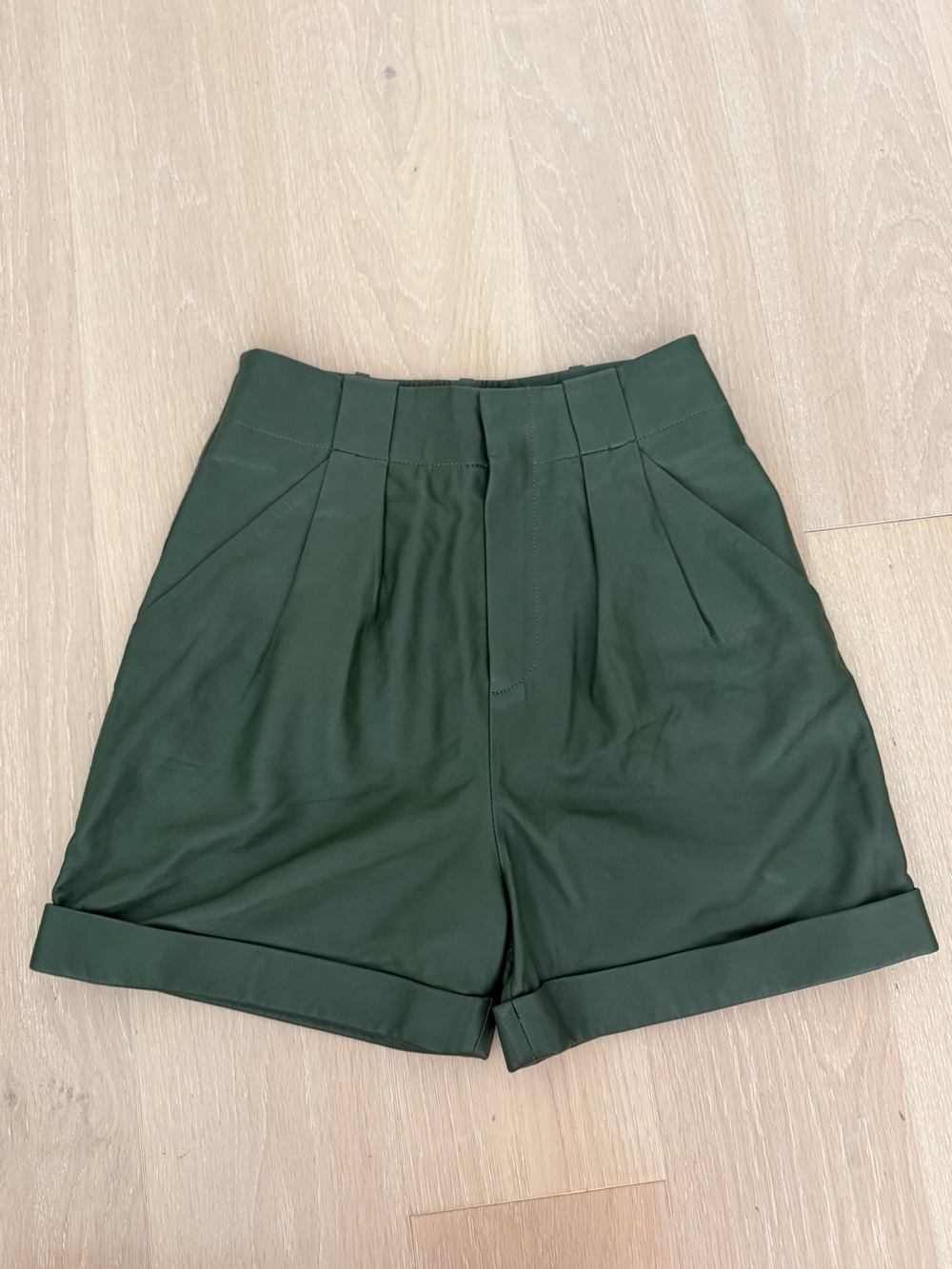 Equipment Dark Green Leather Shorts
